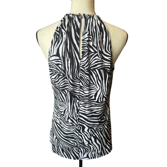 Michael Kors Women's M Zebra Print White Black Blouse Sleeveless Halter Top - Picture 2 of 6
